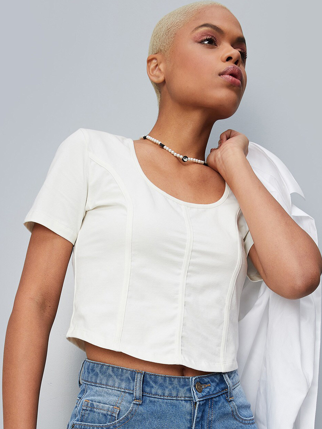 

max Scoop Neck Crop Top, White