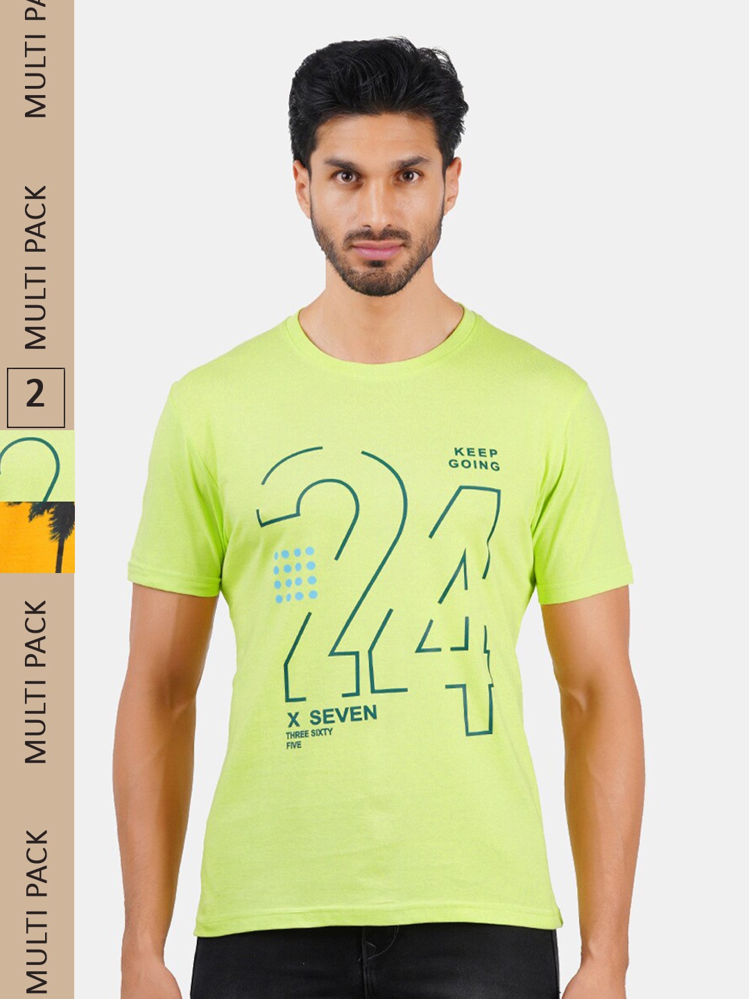 

Vibrant Vesture Men Pack Of 2 Typography Printed Pure Cotton T-shirt, Green