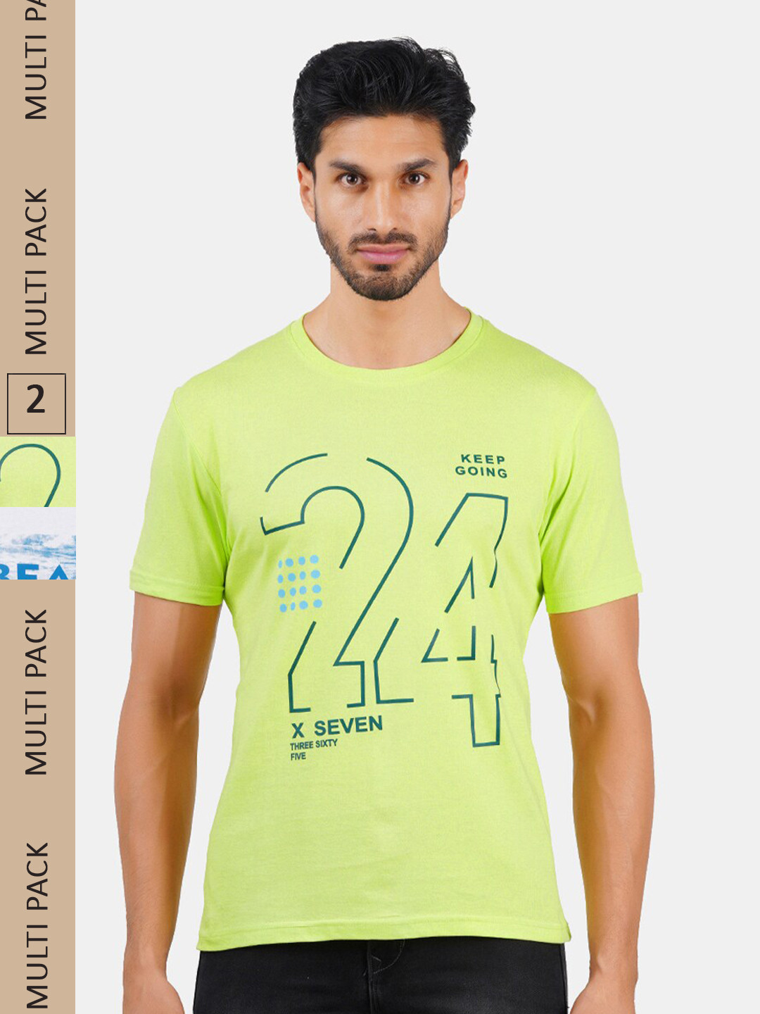 

Vibrant Vesture Men Pack Of 2 Typography Printed Pure Cotton T-shirt, Green