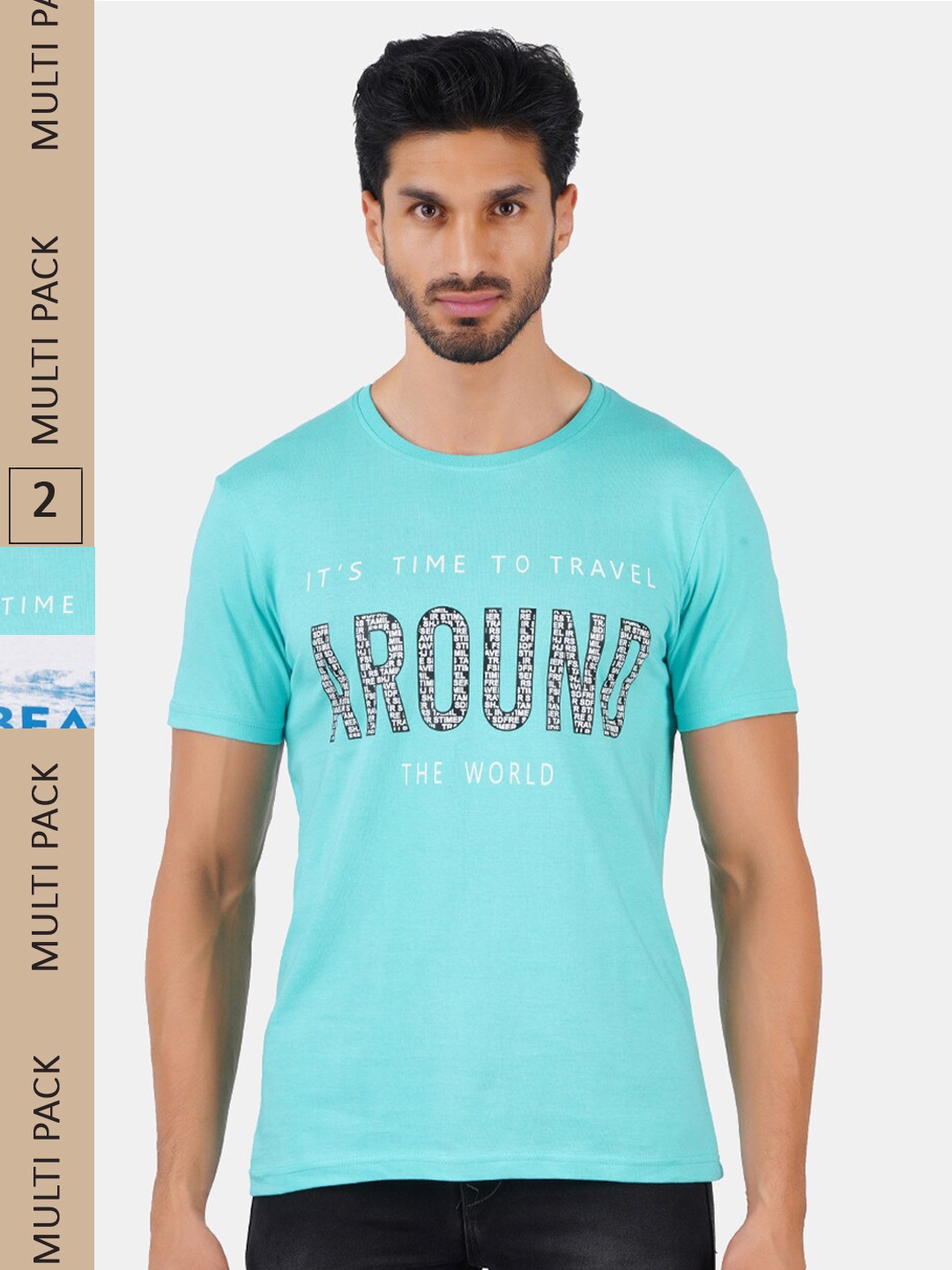 

Vibrant Vesture Pack of 2 Men Typography Printed Pure Cotton T-shirt, Blue