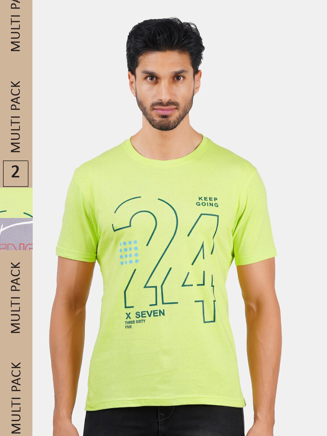 

Vibrant Vesture Men Pack Of 2 Typography Printed Pure Cotton T-shirt, Green