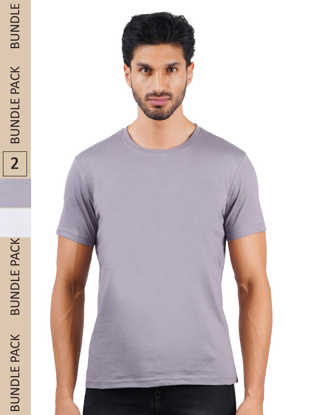 

Vibrant Vesture Pack Of 2 Men Pure Cotton T-shirt, Grey