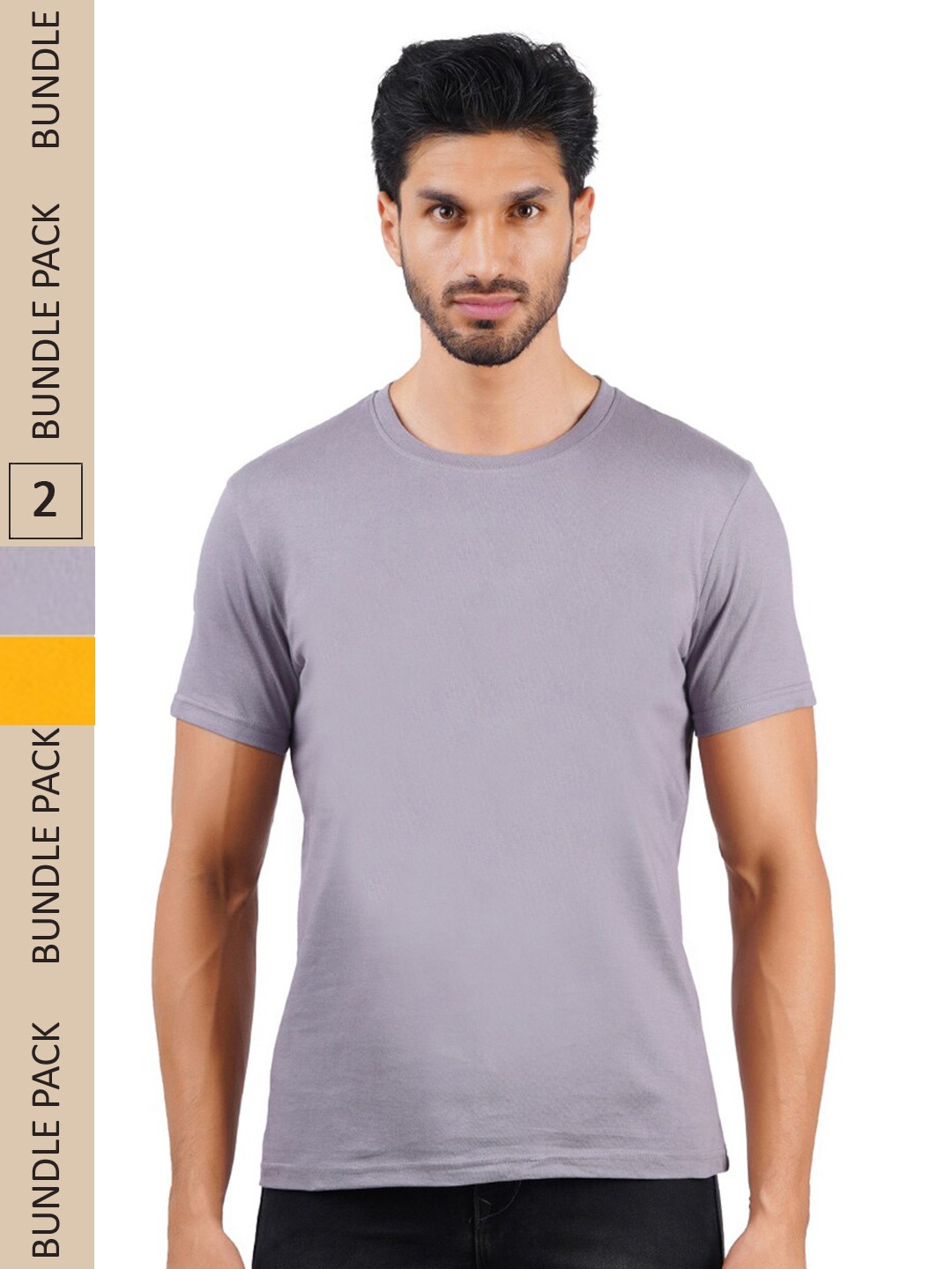

Vibrant Vesture Men Pack Of 2 Pure Cotton T-shirt, Yellow