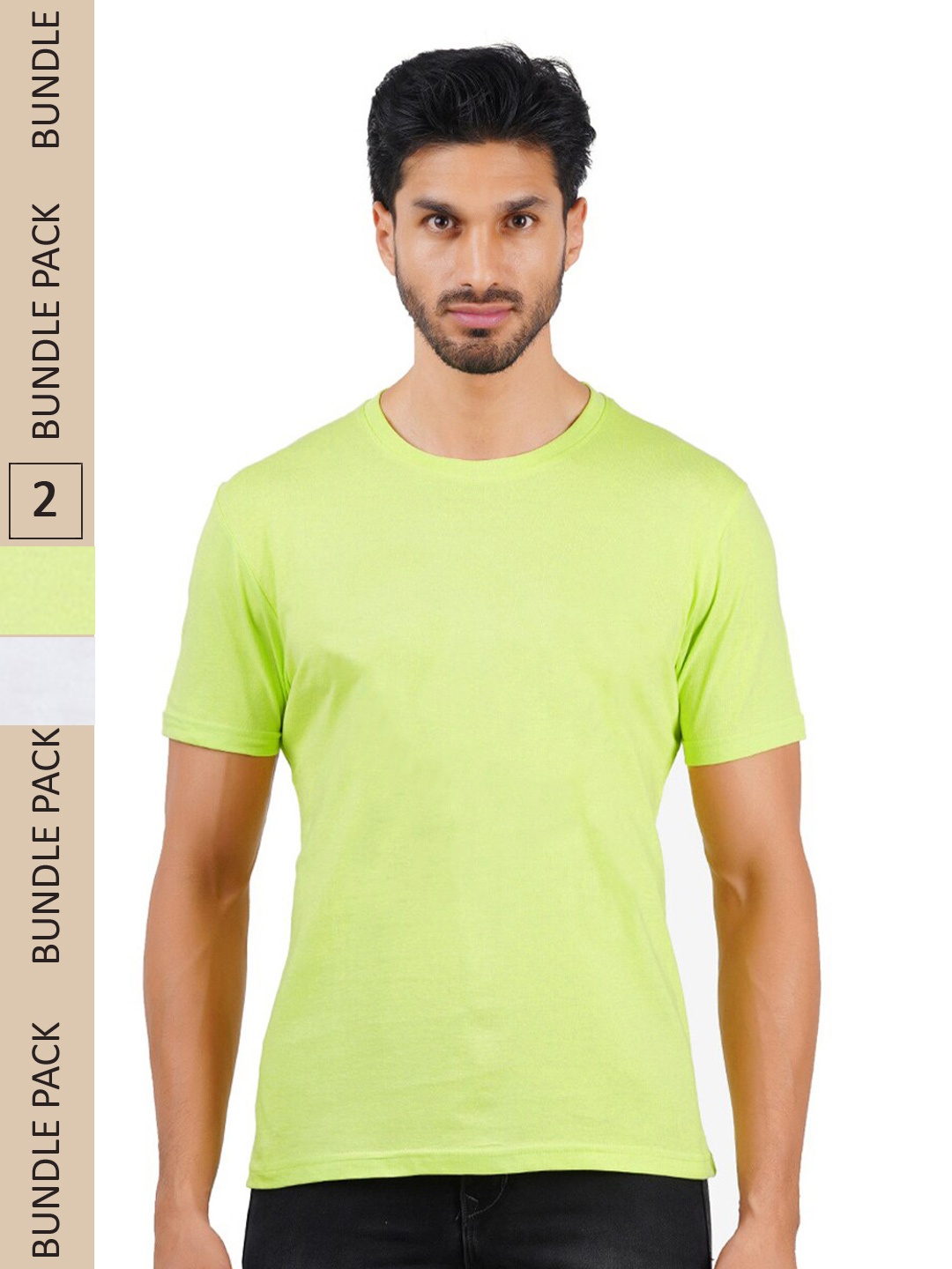 

Vibrant Vesture Men Pack Of 2 Pure Cotton T-shirt, Green