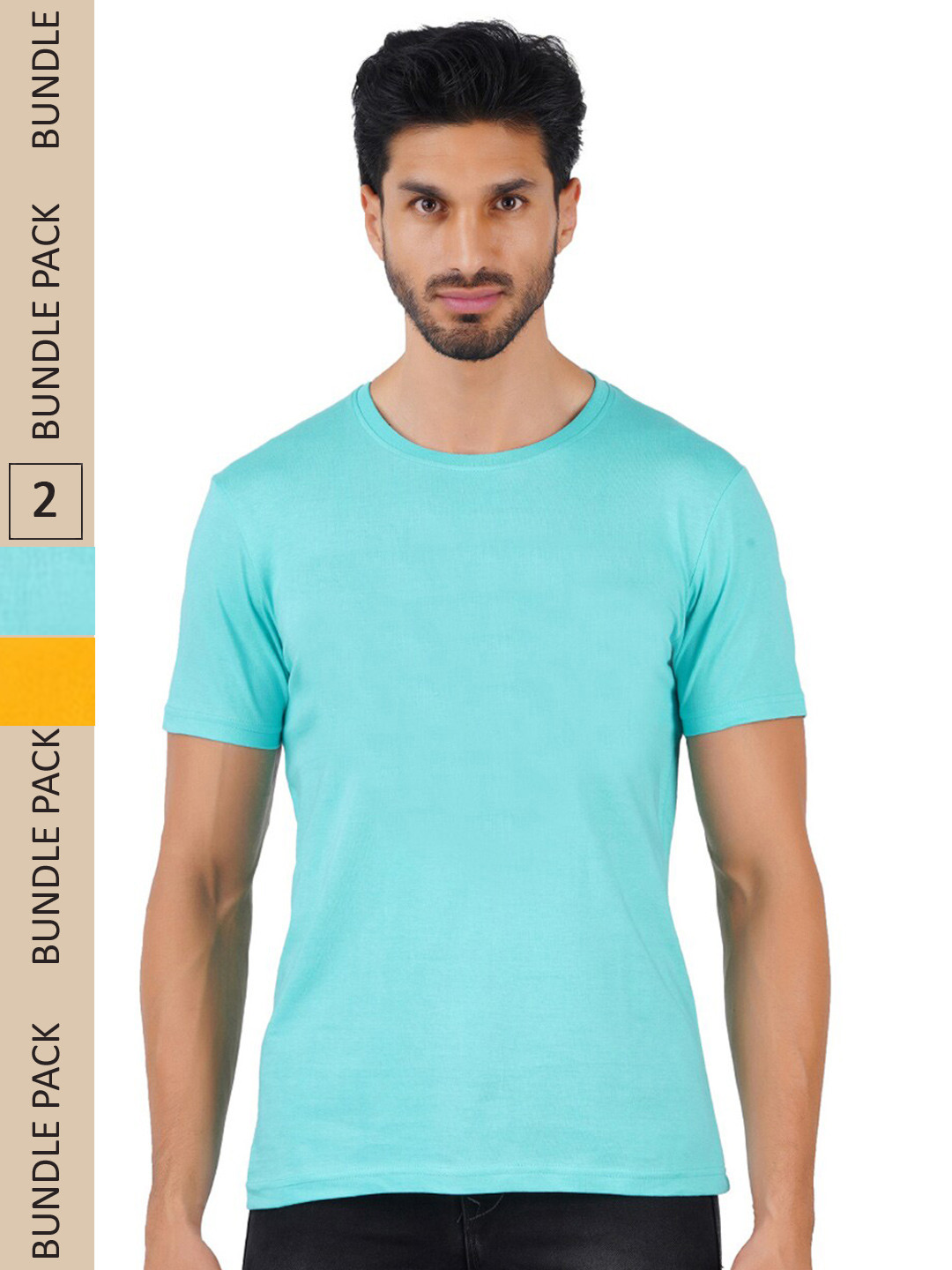 

Vibrant Vesture Men Pack Of 2 Solid Pure Cotton T-shirt, Yellow