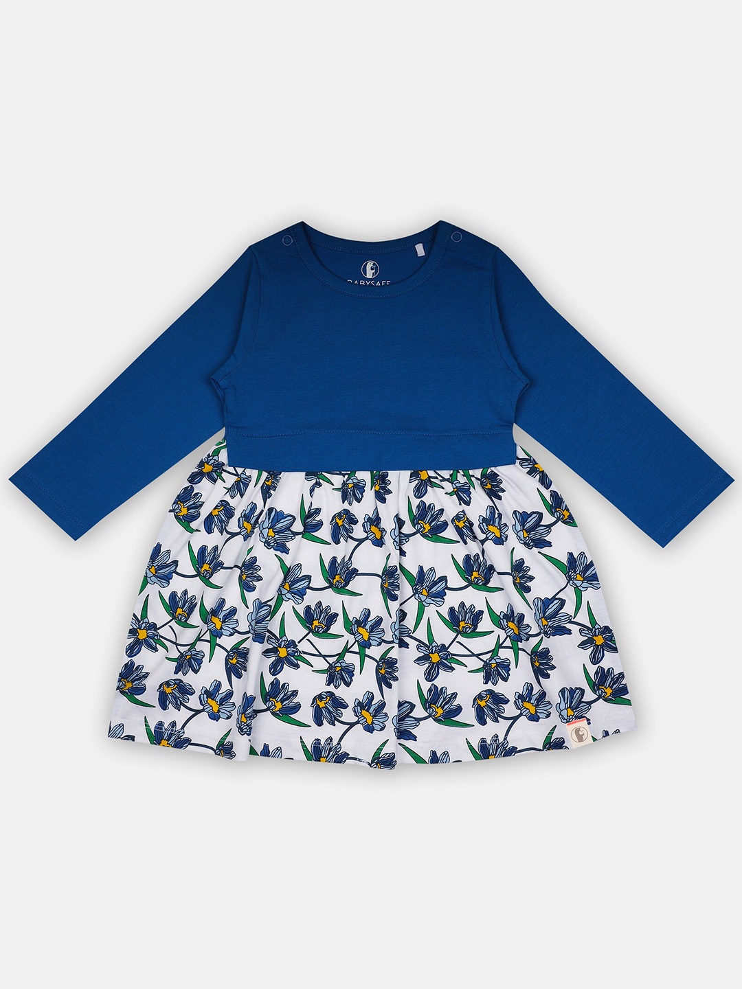 

Babysafe Girls Floral Printed Cotton Fit and Flare Dress, Navy blue