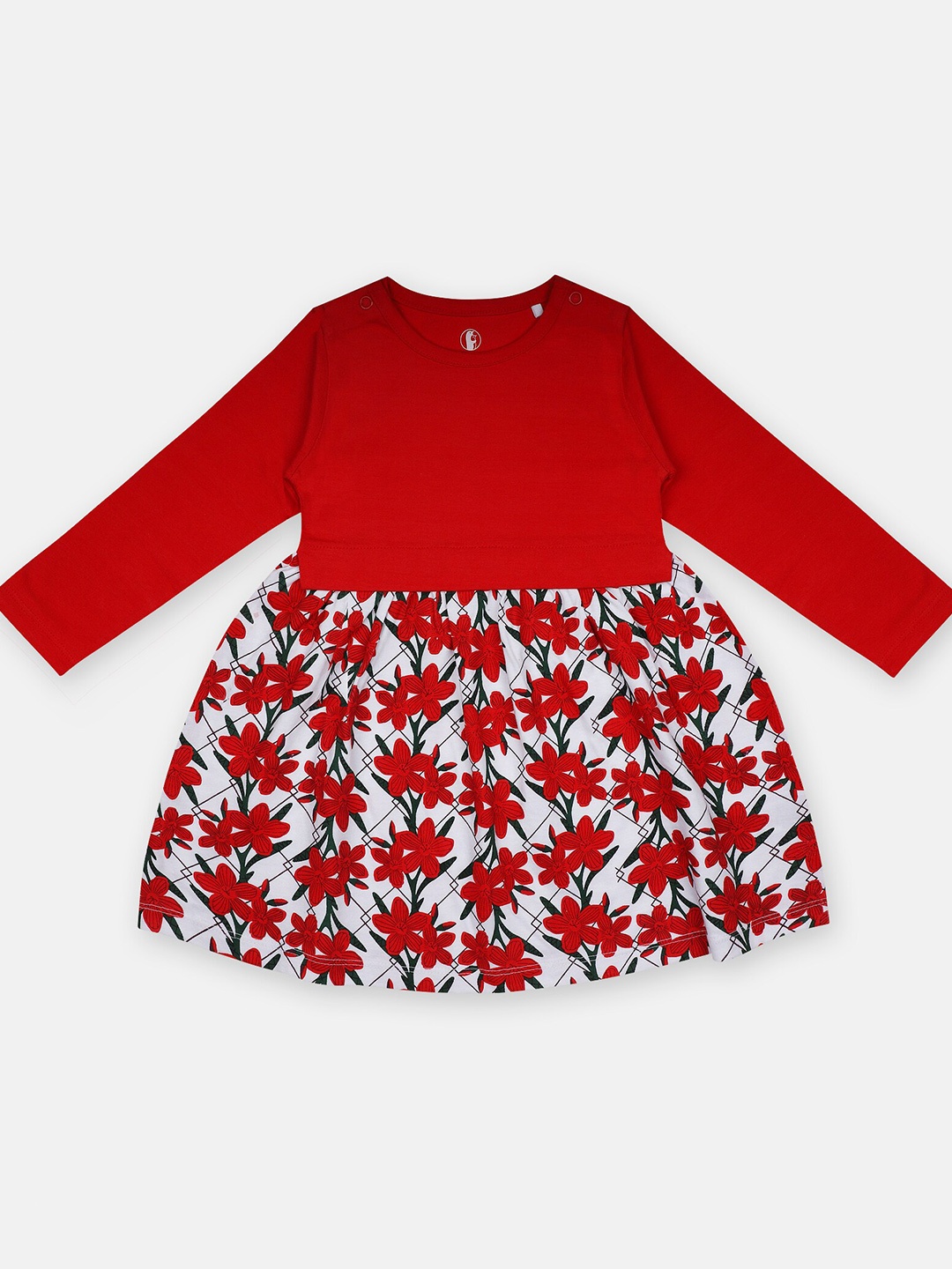 

Babysafe Girls Floral Printed Cotton Fit and Flare Dress, Red