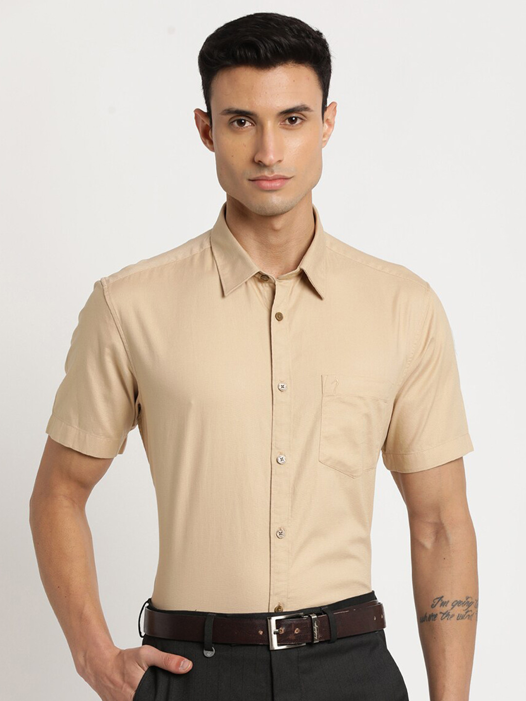 

Indian Terrain Men Chiseled Slim Fit Pure Cotton Formal Shirt, Brown
