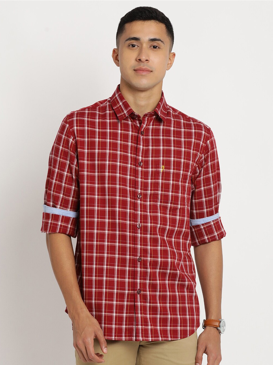 

Indian Terrain Men Chiseled Slim Fit Tartan Checked Pure Cotton Casual Shirt, Maroon