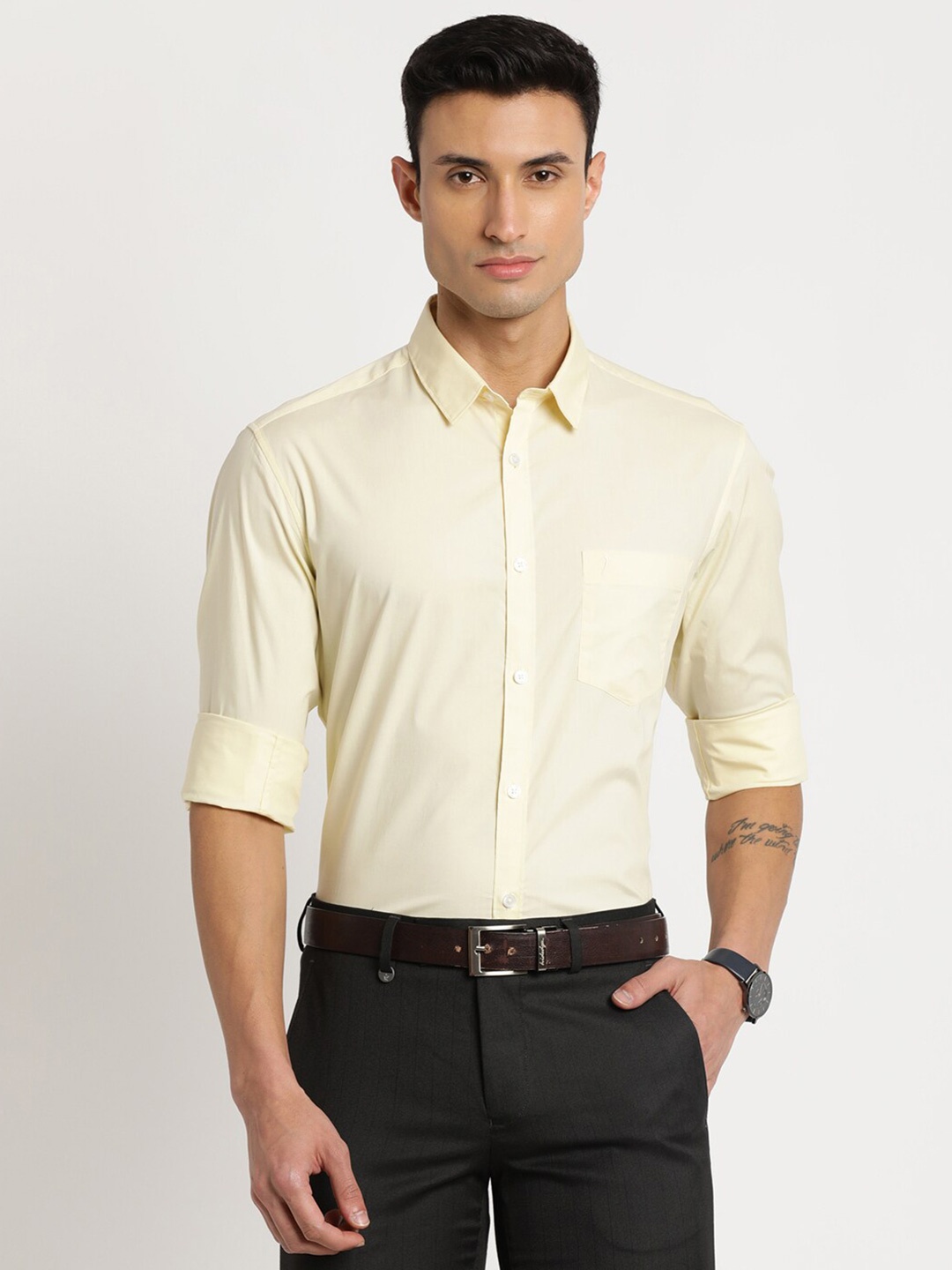 

Indian Terrain Men Chiseled Slim Fit Cotton Formal Shirt, Yellow