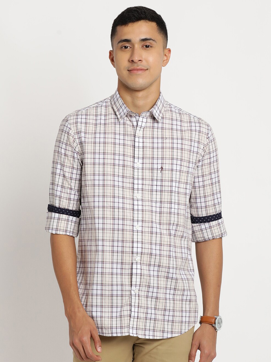 

Indian Terrain Men Beige Chiseled Slim Fit Tartan Checked Pure Cotton Casual Shirt