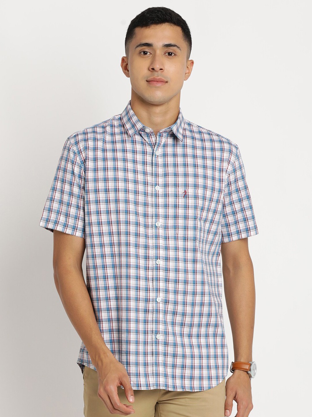 

Indian Terrain Men Chiseled Slim Fit Gingham Checked Pure Cotton Casual Shirt, Blue