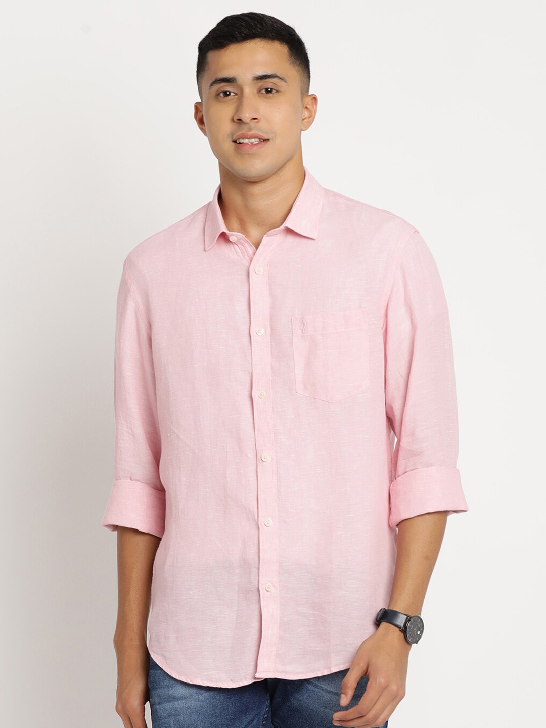 

Indian Terrain Men Pure Cotton Chiseled Slim Fit Casual Shirt, Pink
