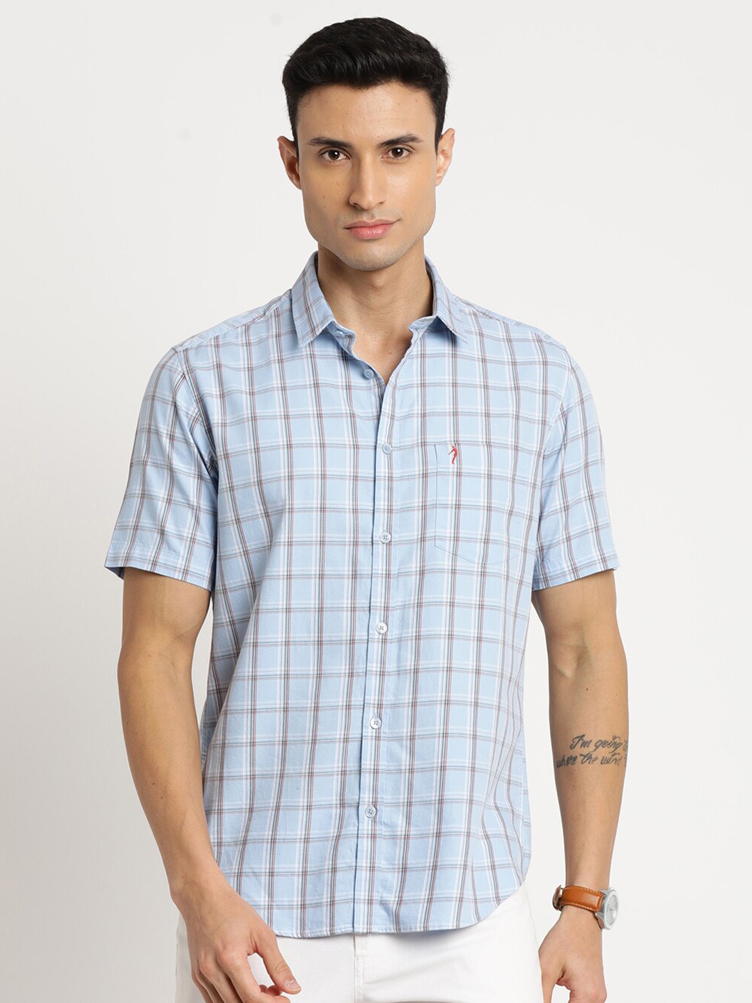 

Indian Terrain Men Chiseled Slim Fit Tartan Checked Casual Cotton Shirt, Blue
