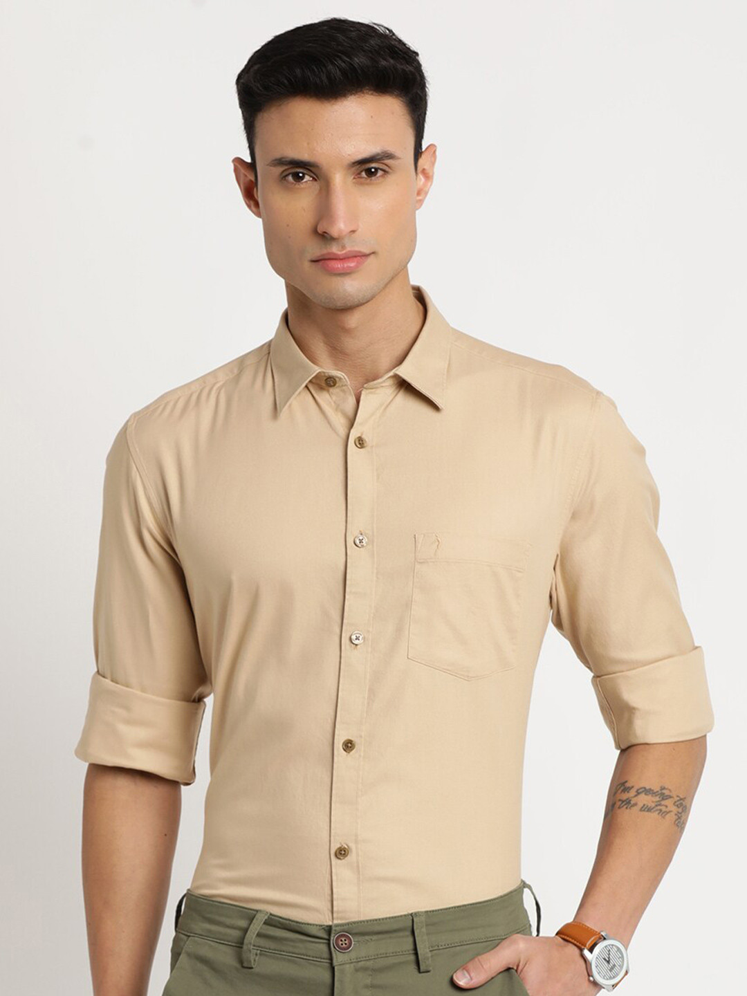 

Indian Terrain Men Chiseled Slim Fit Casual Cotton Shirt, Brown