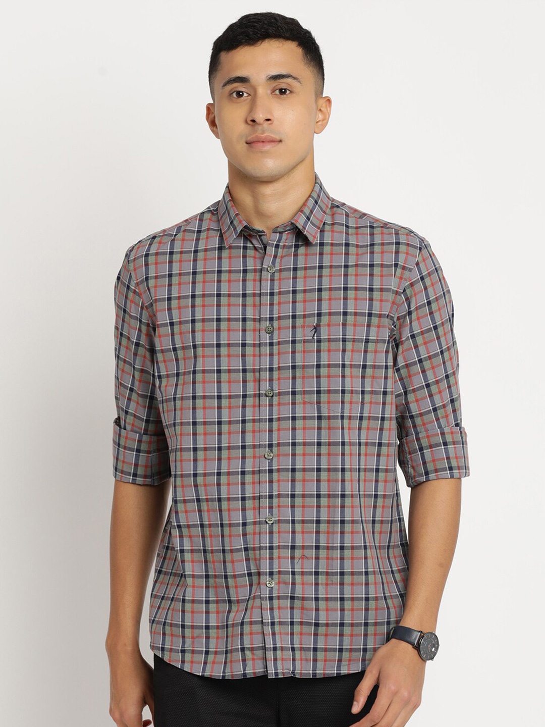 

Indian Terrain Men Chiseled Slim Fit Tartan Checks Checked Pure Cotton Casual Shirt, Green