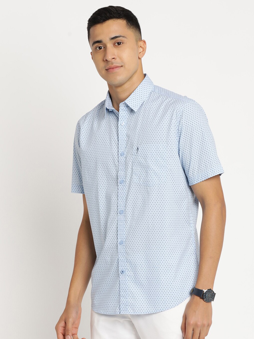 

Indian Terrain Men Cotton Chiseled Slim Fit Printed Casual Shirt, Blue