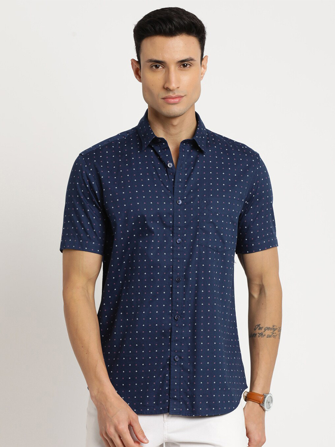 

Indian Terrain Men Cotton Chiseled Slim Fit Printed Casual Shirt, Blue