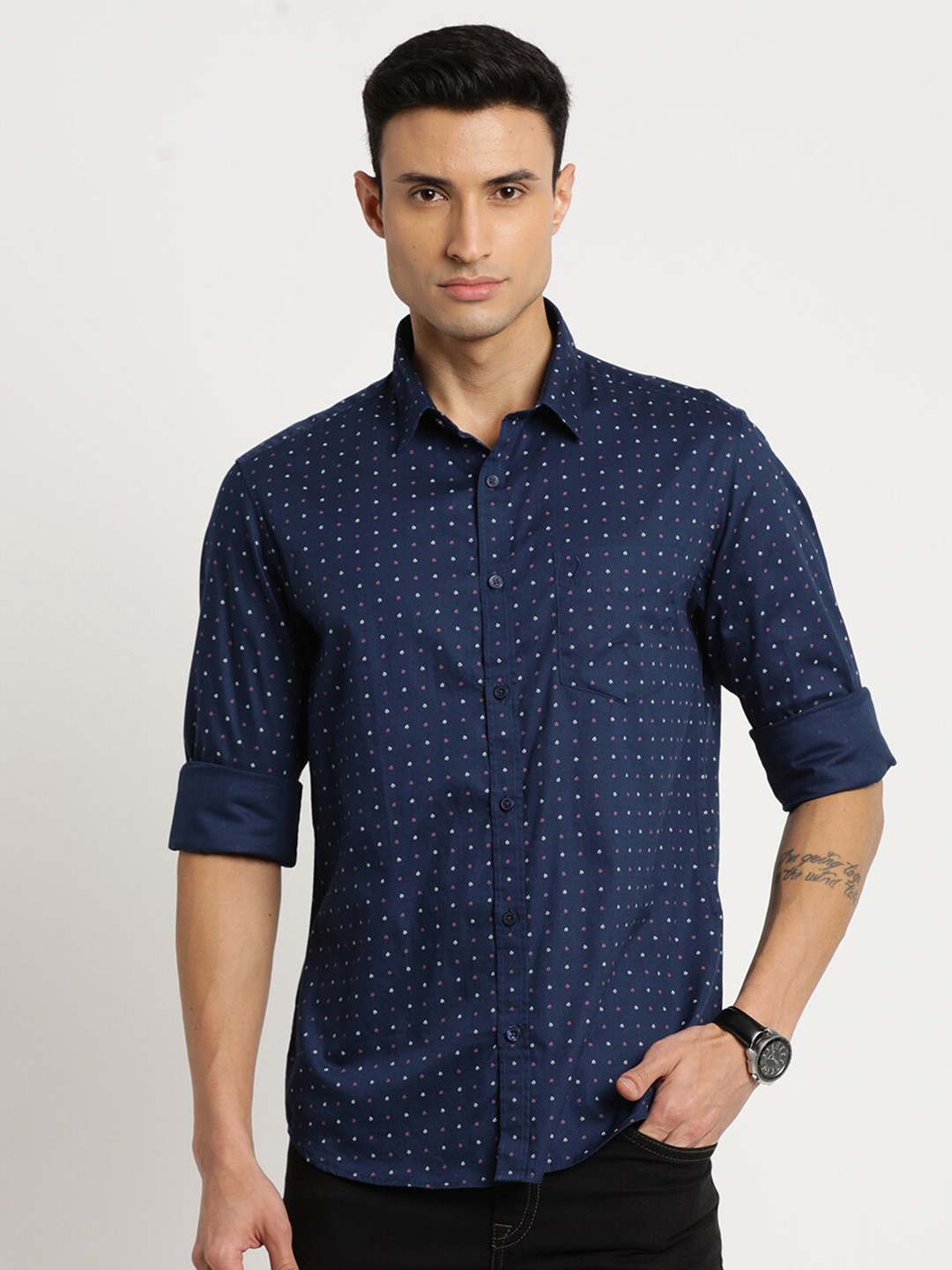 

Indian Terrain Men Cotton Chiseled Slim Fit Printed Casual Shirt, Blue