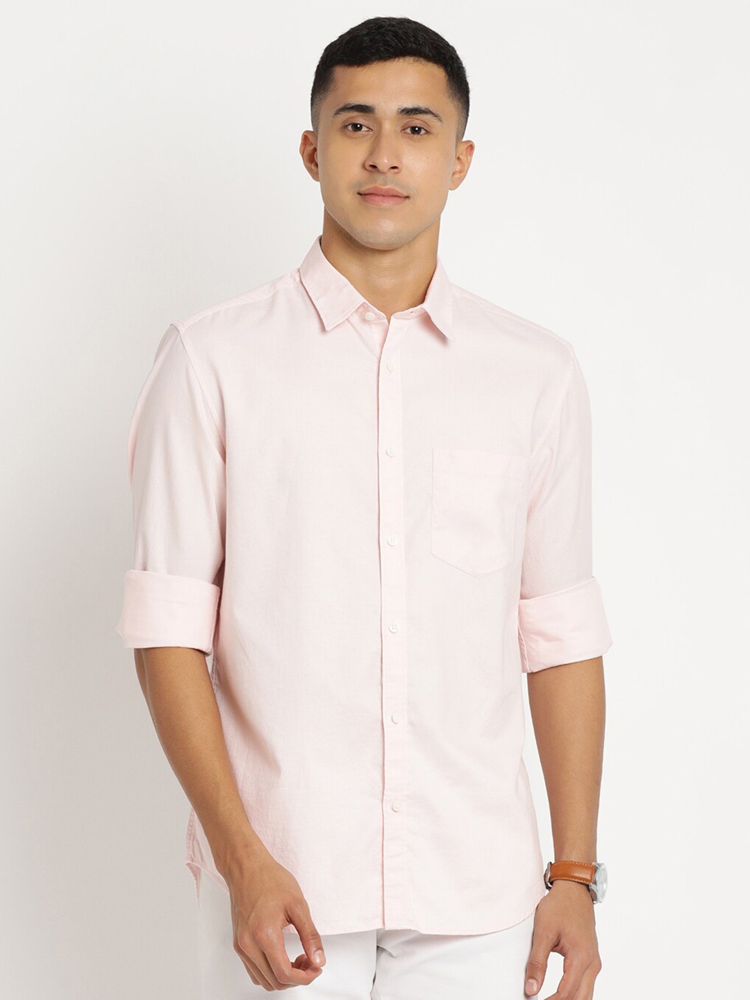 

Indian Terrain Men Cotton Chiseled Slim Fit Casual Shirt, Pink