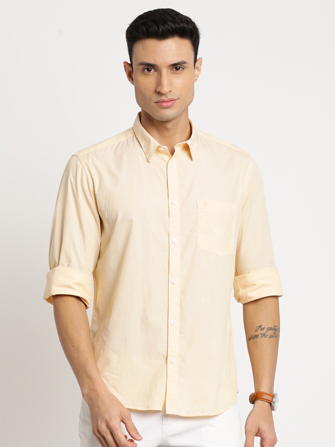 

Indian Terrain Men Cotton Chiseled Slim Fit Casual Shirt, Yellow