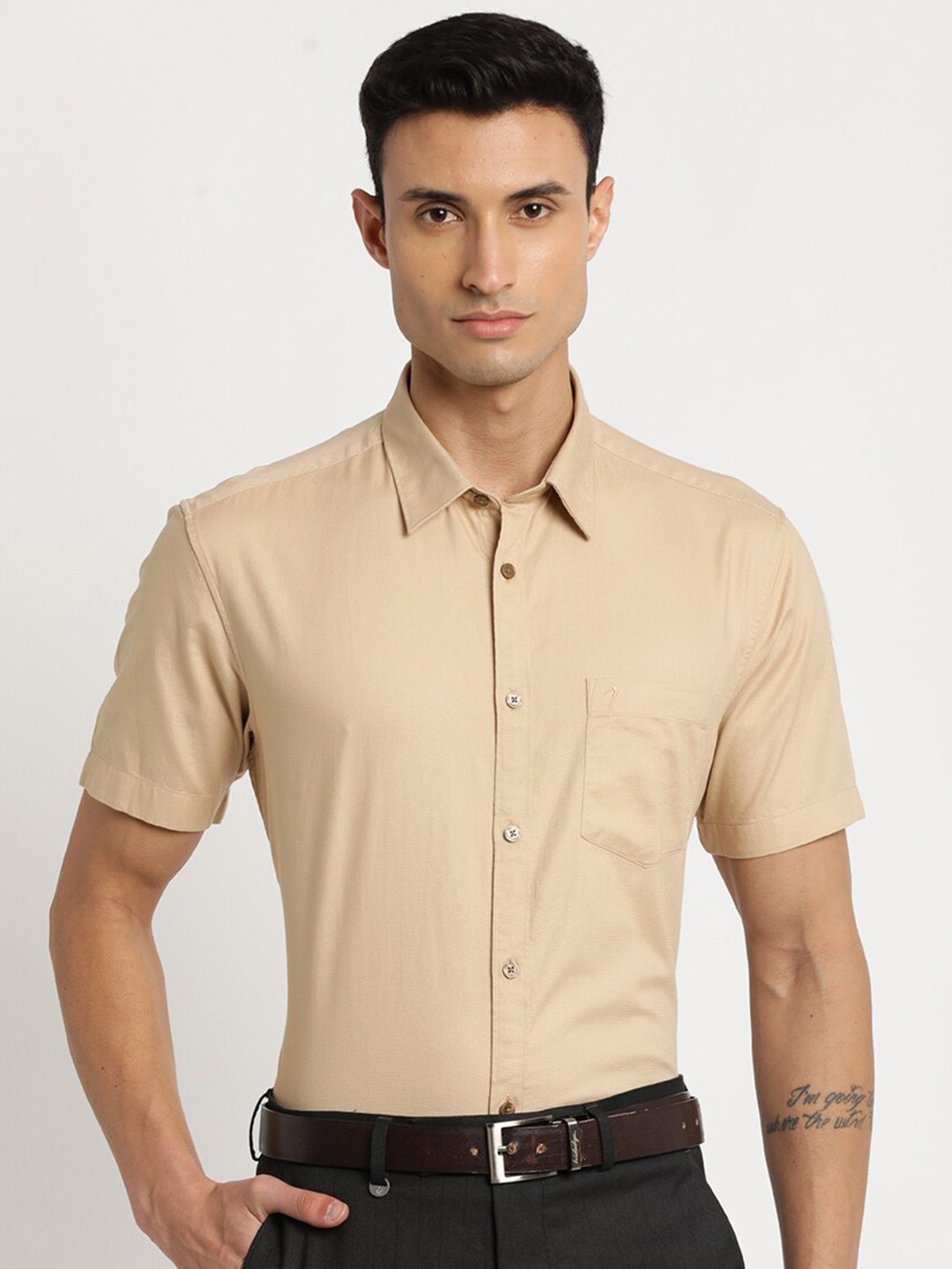 

Indian Terrain Men Chiseled Slim Fit Pure Cotton Formal Shirt, Brown