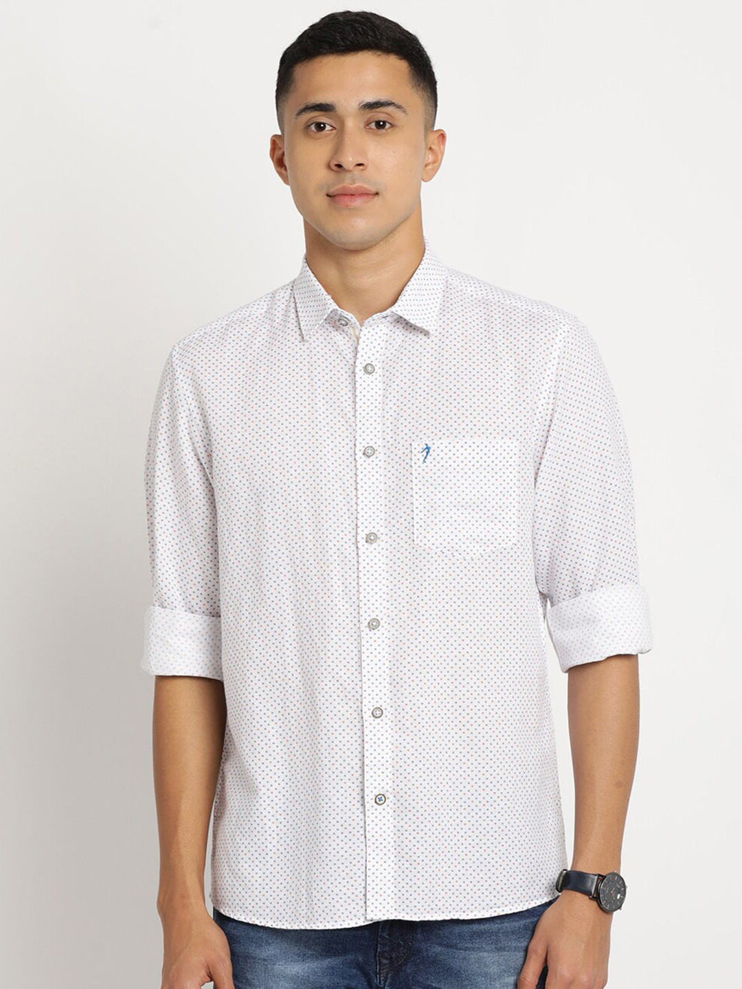 

Indian Terrain Men Chiseled Slim Fit Printed Pure Cotton Casual Shirt, White