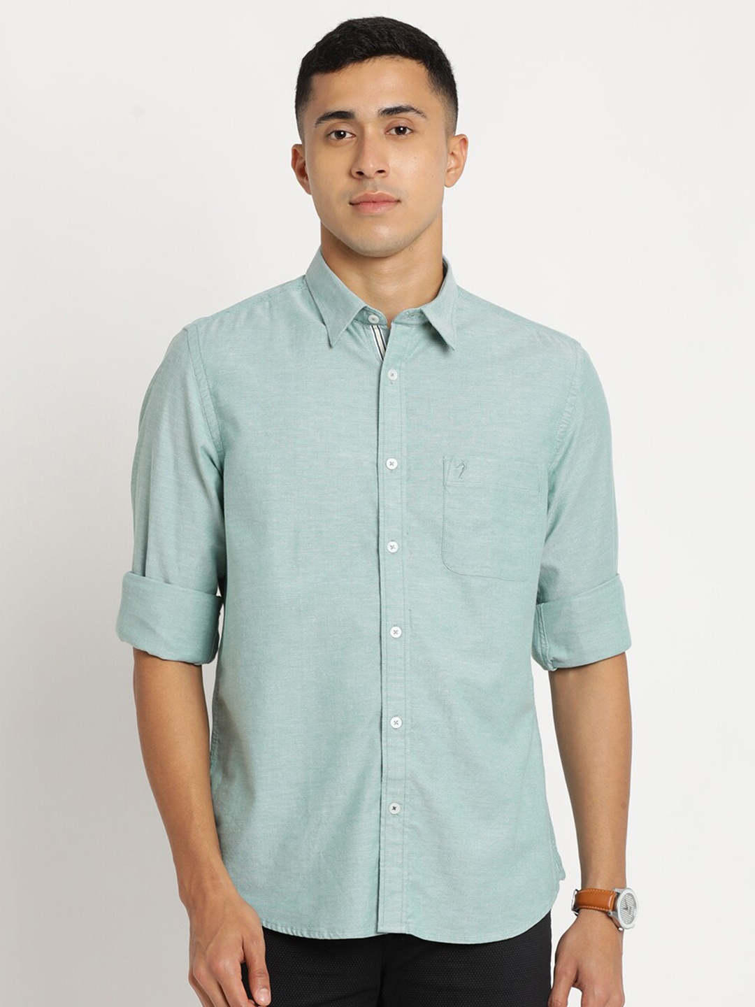 

Indian Terrain Men Chiseled Slim Fit Cotton Casual Shirt, Sea green