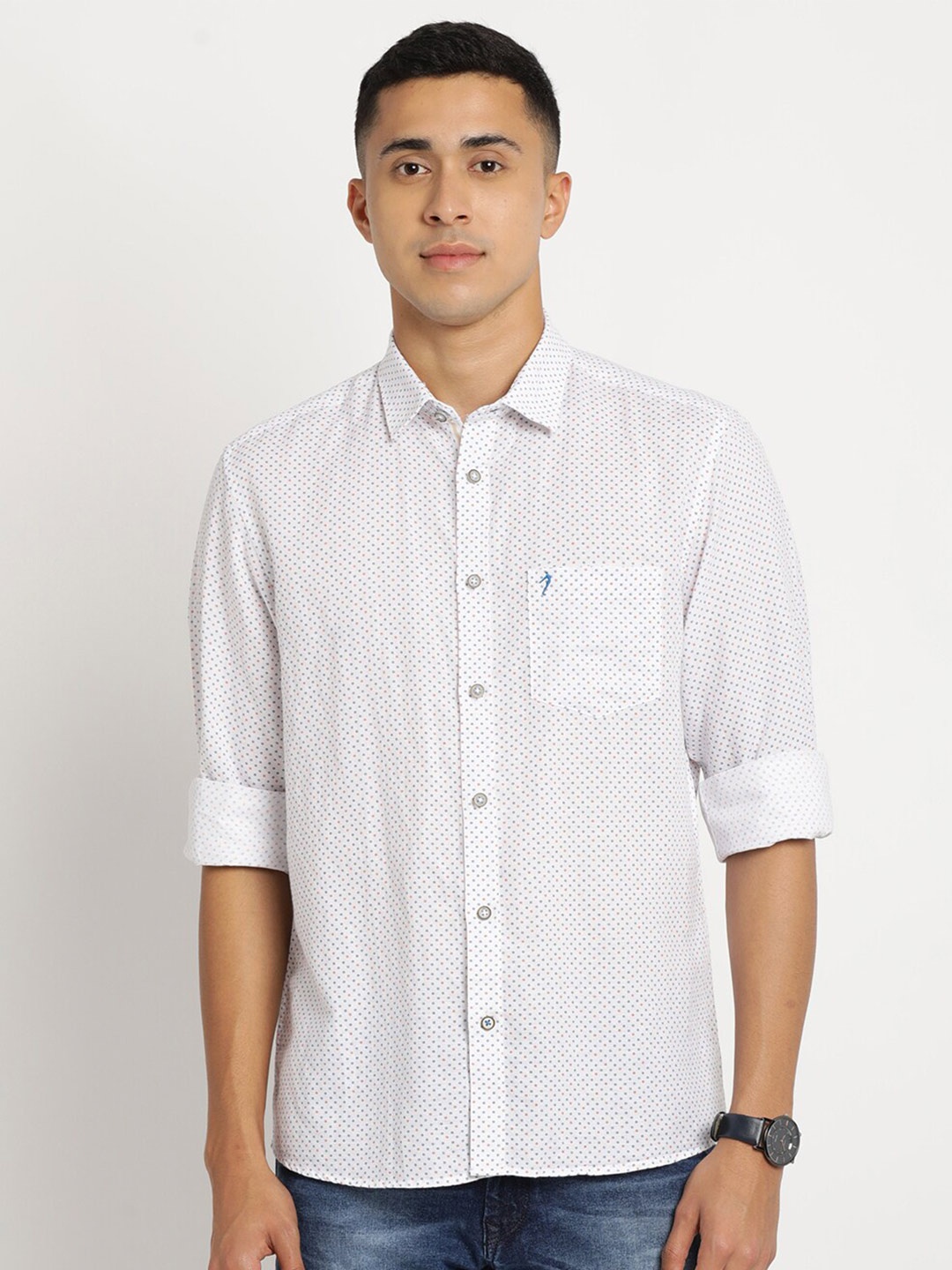 

Indian Terrain Men Pure Cotton Slim Fit Printed Casual Shirt, White