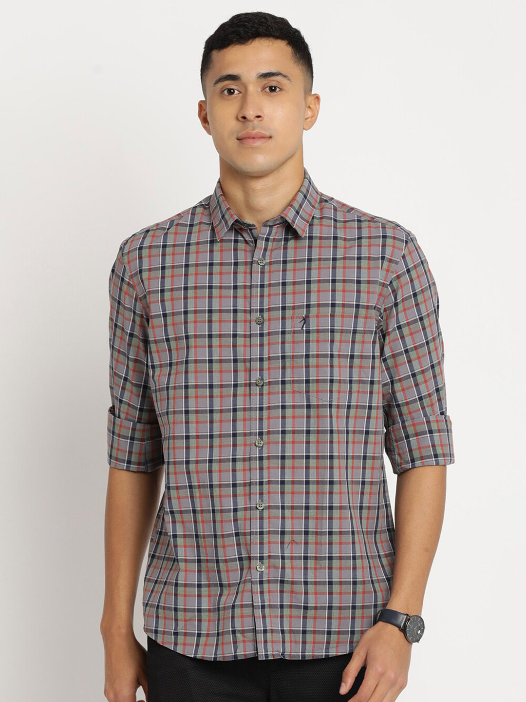 

Indian Terrain Men Plus Size Pure Cotton Slim Fit Tartan Checks Checked Casual Shirt, Green
