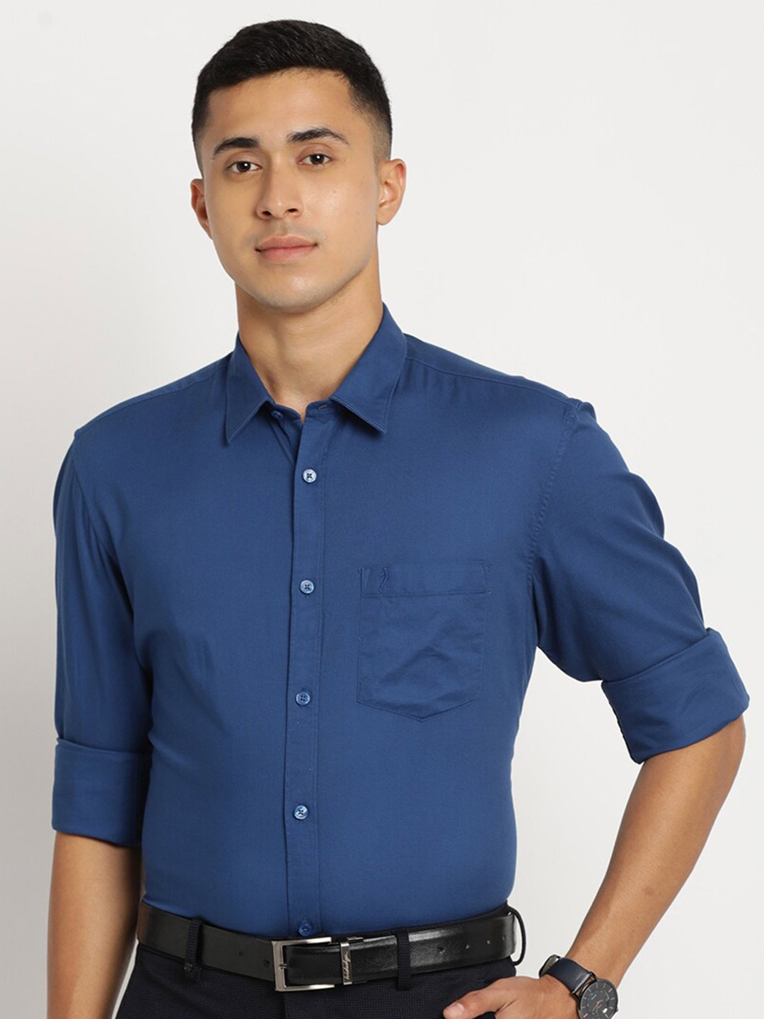 

Indian Terrain Men Pure Cotton Slim Fit Formal Shirt, Blue