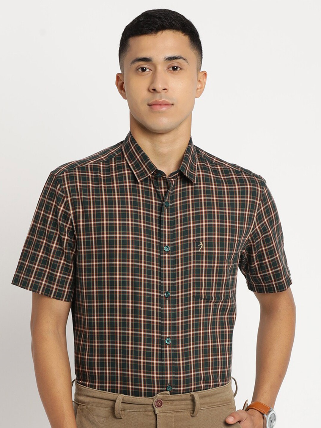 

Indian Terrain Men Plus Size Pure Cotton Slim Fit Tartan Checks Checked Casual Shirt, Yellow