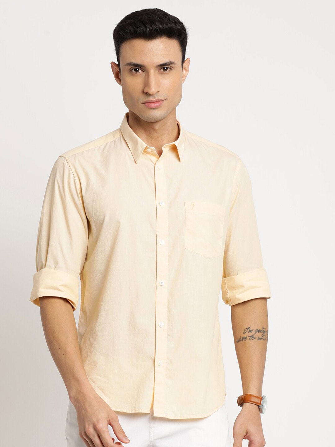 

Indian Terrain Men Cotton Chiseled Slim Fit Casual Shirt, Cream