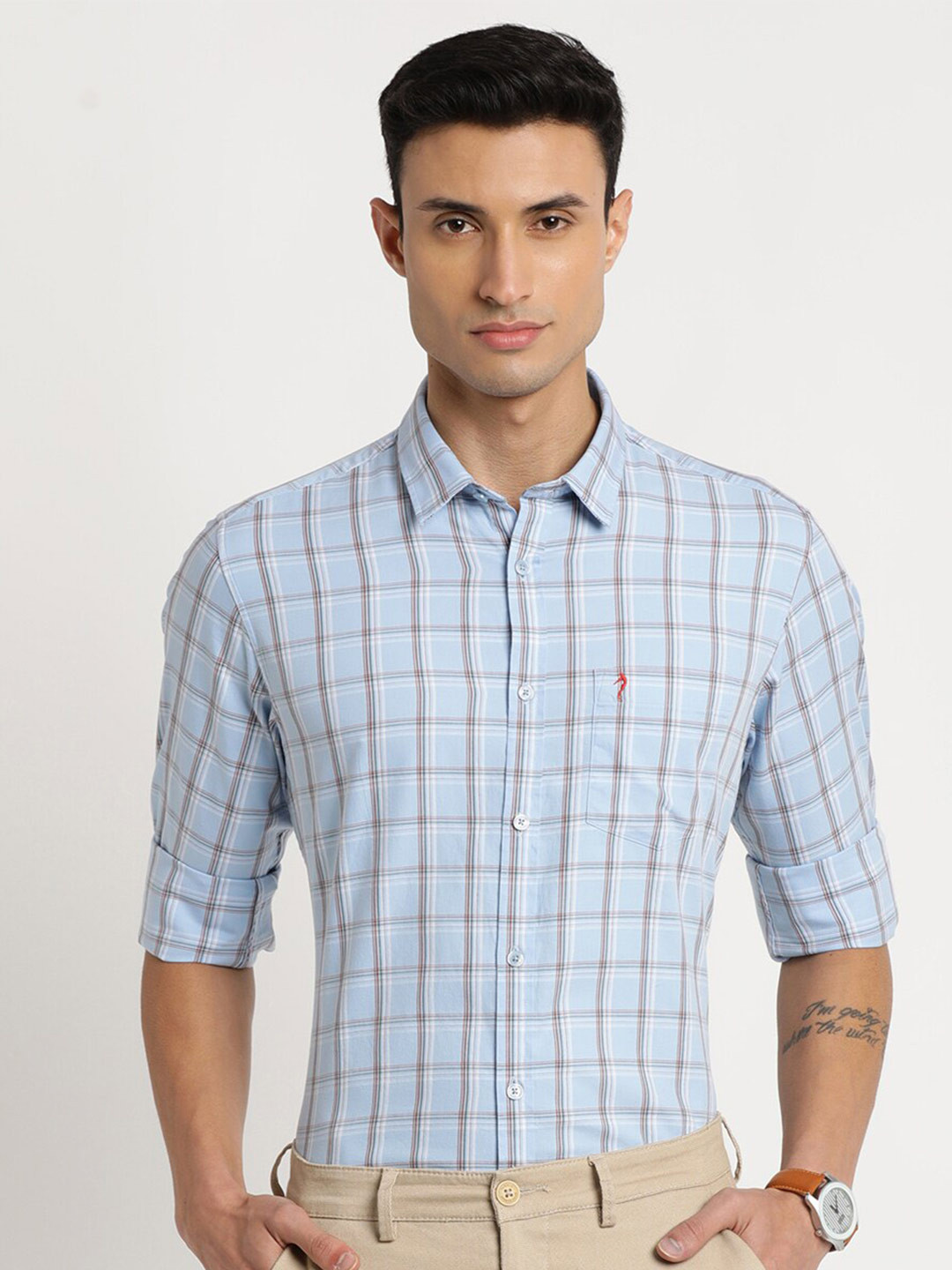 

Indian Terrain Men Cotton Chiseled Slim Fit Tartan Checks Casual Shirt, Blue