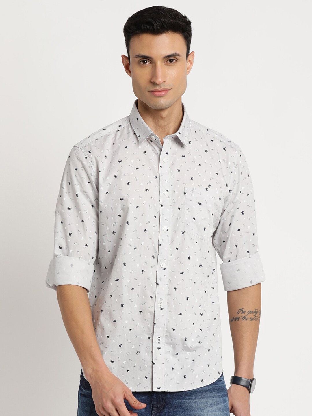

Indian Terrain Men Cotton Chiseled Slim Fit Printed Casual Shirt, Grey