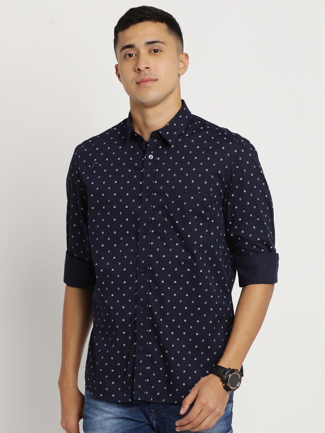 

Indian Terrain Men Navy Blue Chiseled Slim Fit Printed Casual Shirt