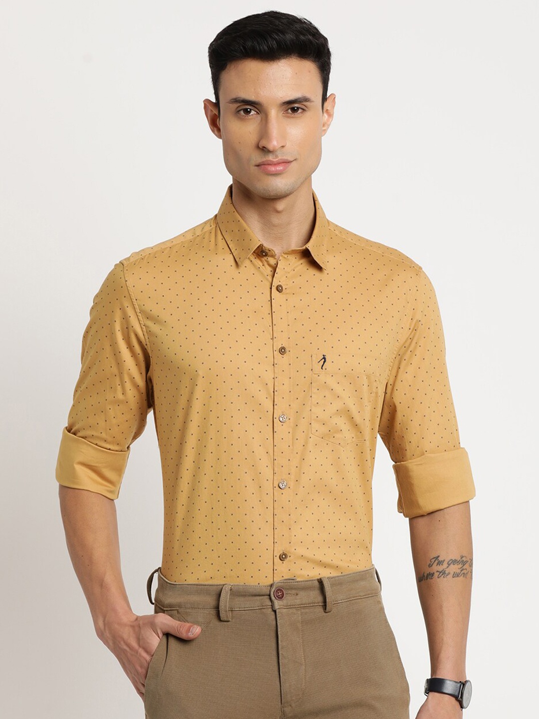 

Indian Terrain Men Pure Cotton Chiseled Slim Fit Printed Casual Shirt, Brown