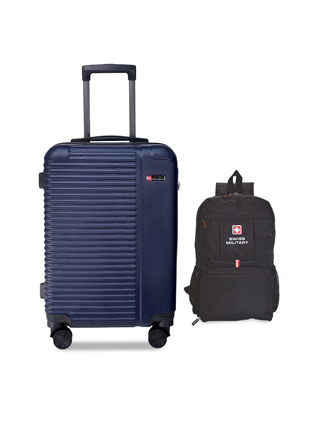 

SWISS MILITARY Textured Hard-Sided Cabin Trolley Suitcase With Foldable Backpack, Blue