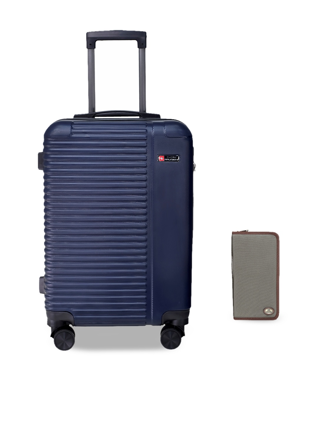 

SWISS MILITARY Textured Hard-Sided Cabin Trolley Bag & Travel Wallet, Blue