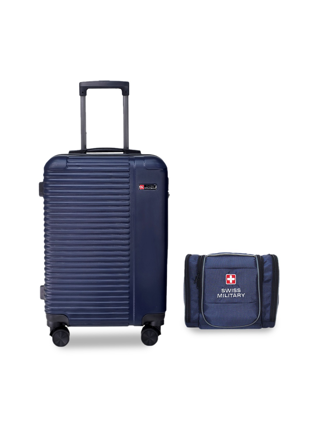 

SWISS MILITARY Textured Hard-Sided Cabin Trolley Bag & Toiletry Bag, Blue