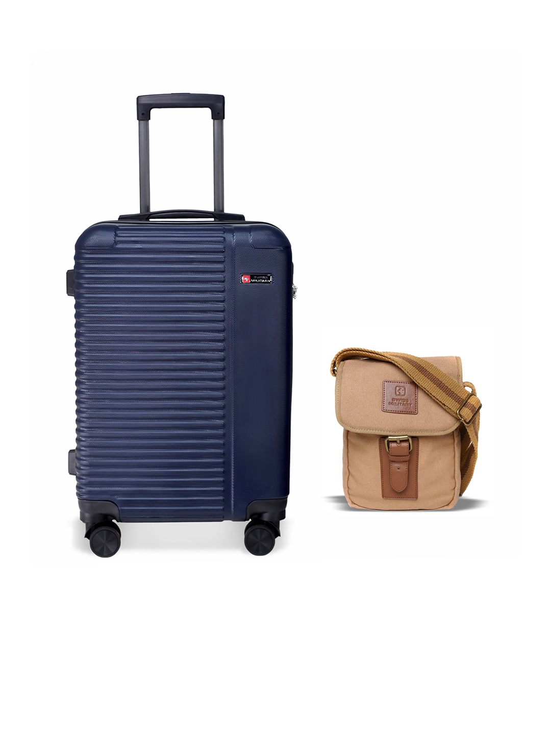 

SWISS MILITARY Textured Hard-Sided Cabin Trolley Bag & Sling Bag, Blue