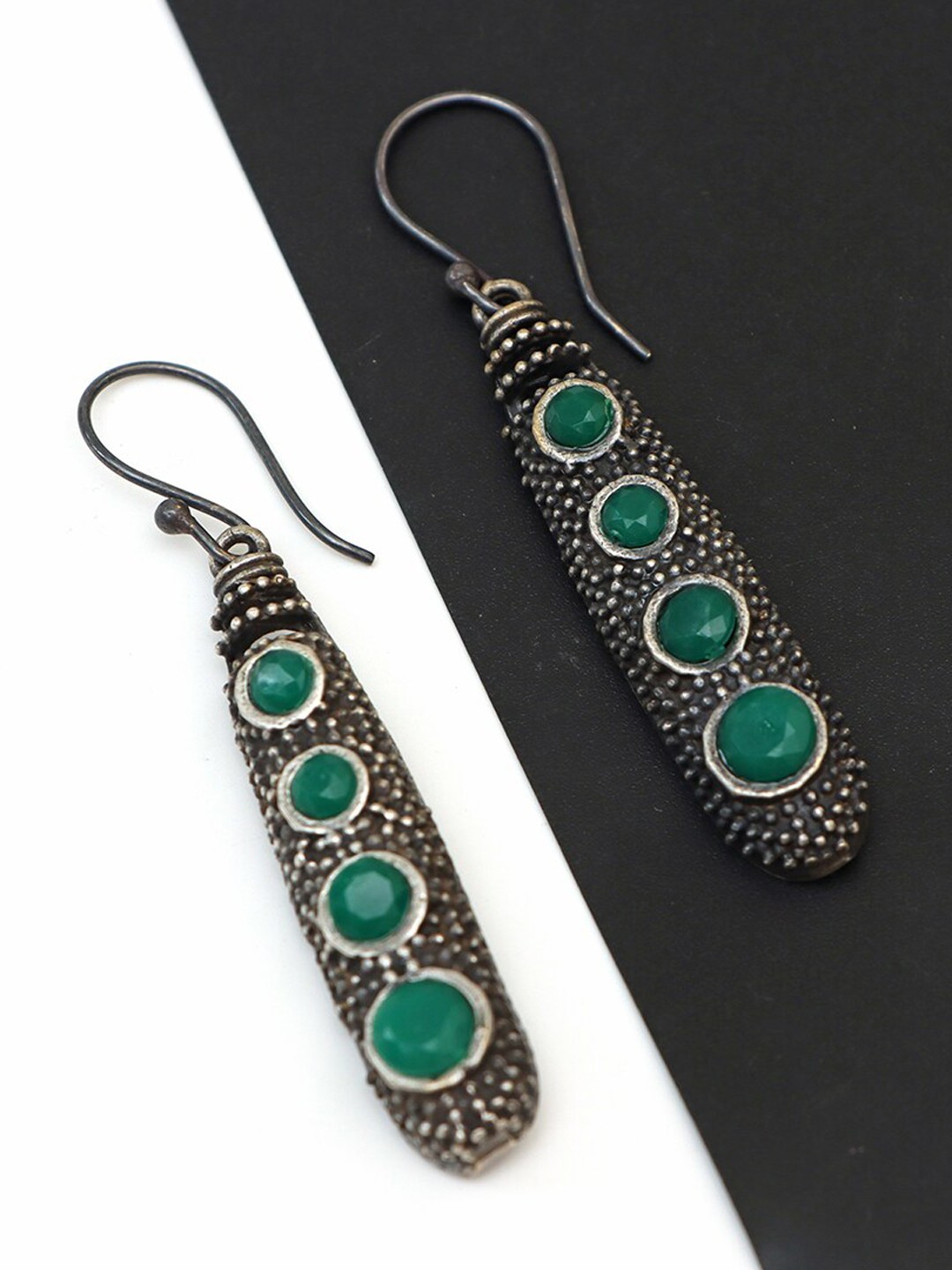 

Ozanoo Stone Brass Danglers Earrings, Silver