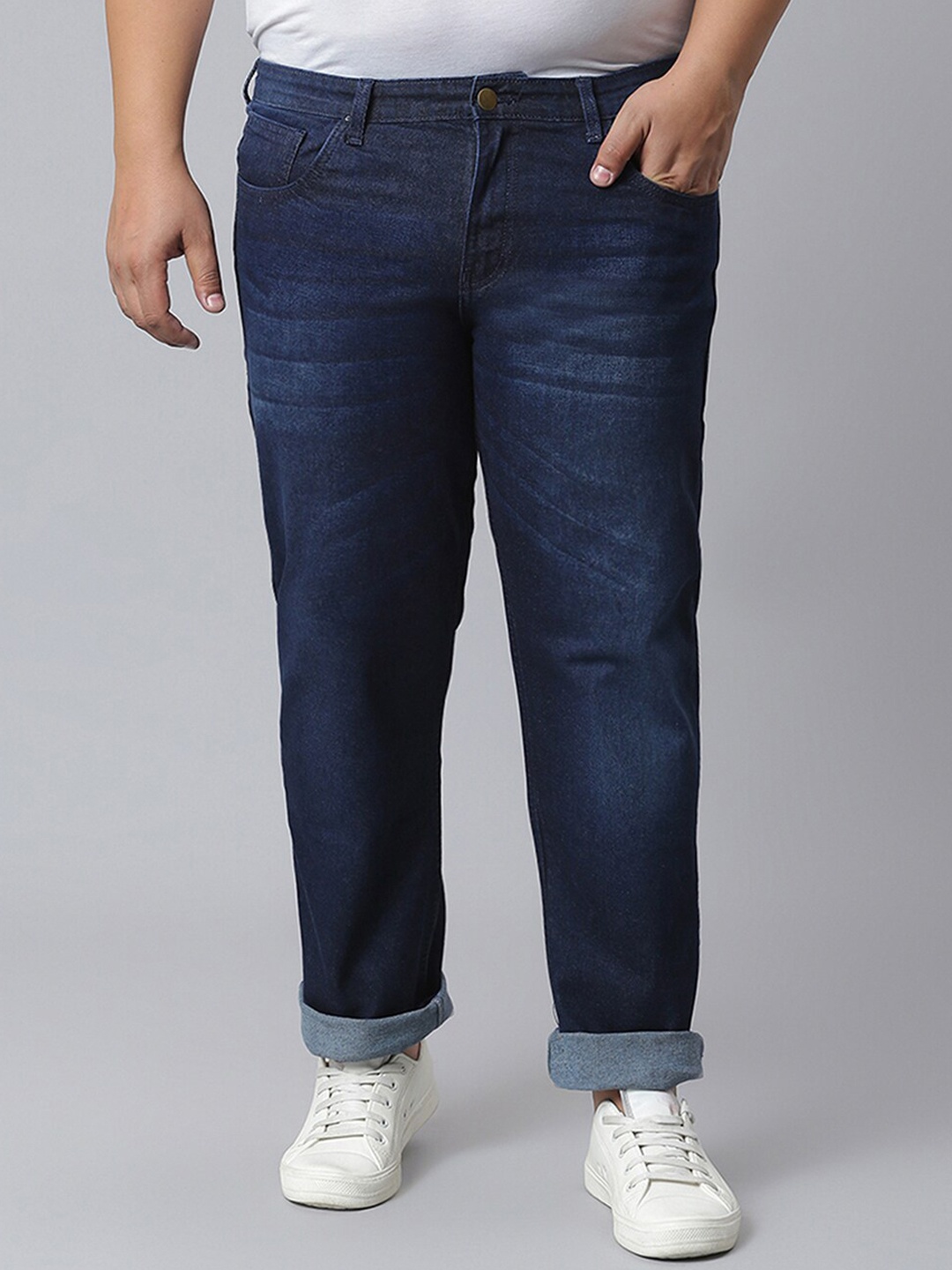 

Instafab Plus Plus Size Men Jean Relaxed Fit Light Fade Stretchable Cotton Jeans, Navy blue