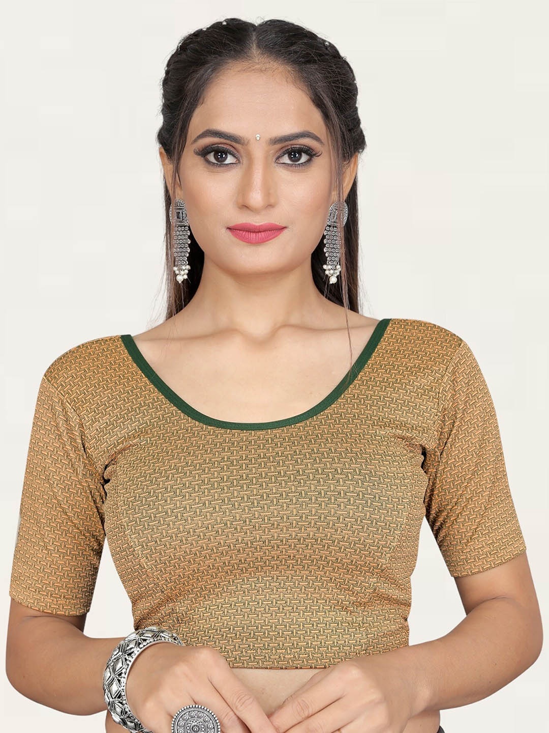 

SERONA FABRICS Printed Short Sleeves Saree Blouse, Green