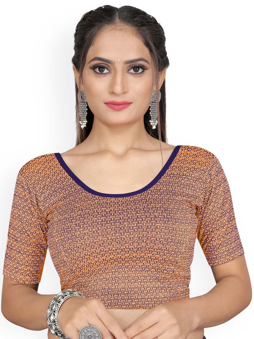 

SERONA FABRICS Printed Saree Blouse, Navy blue