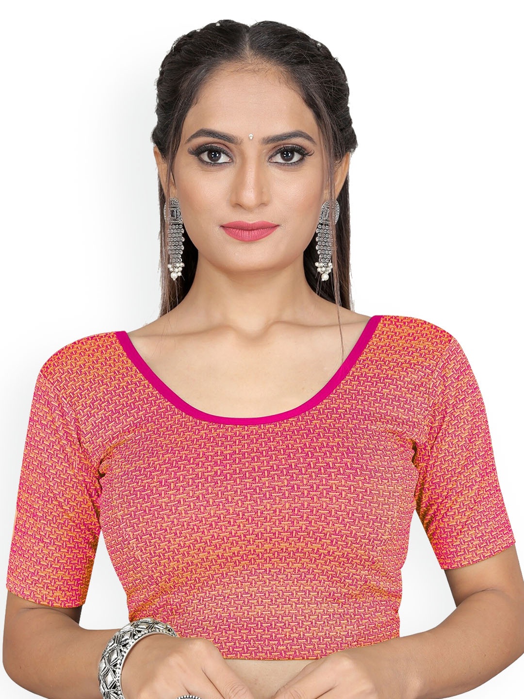 

SERONA FABRICS Printed Saree Blouse, Pink