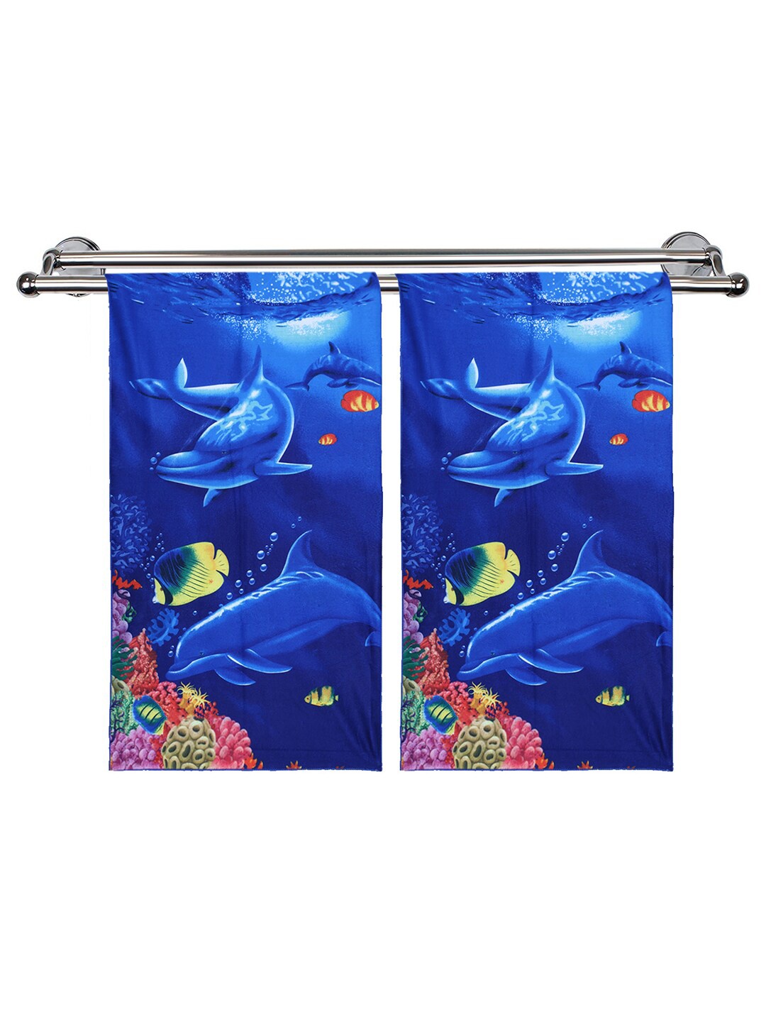 

Kuber Industries Kids Set Of 2 Blue Aquarium Printed Super Absorbent 350 GSM Cotton Bath Towels