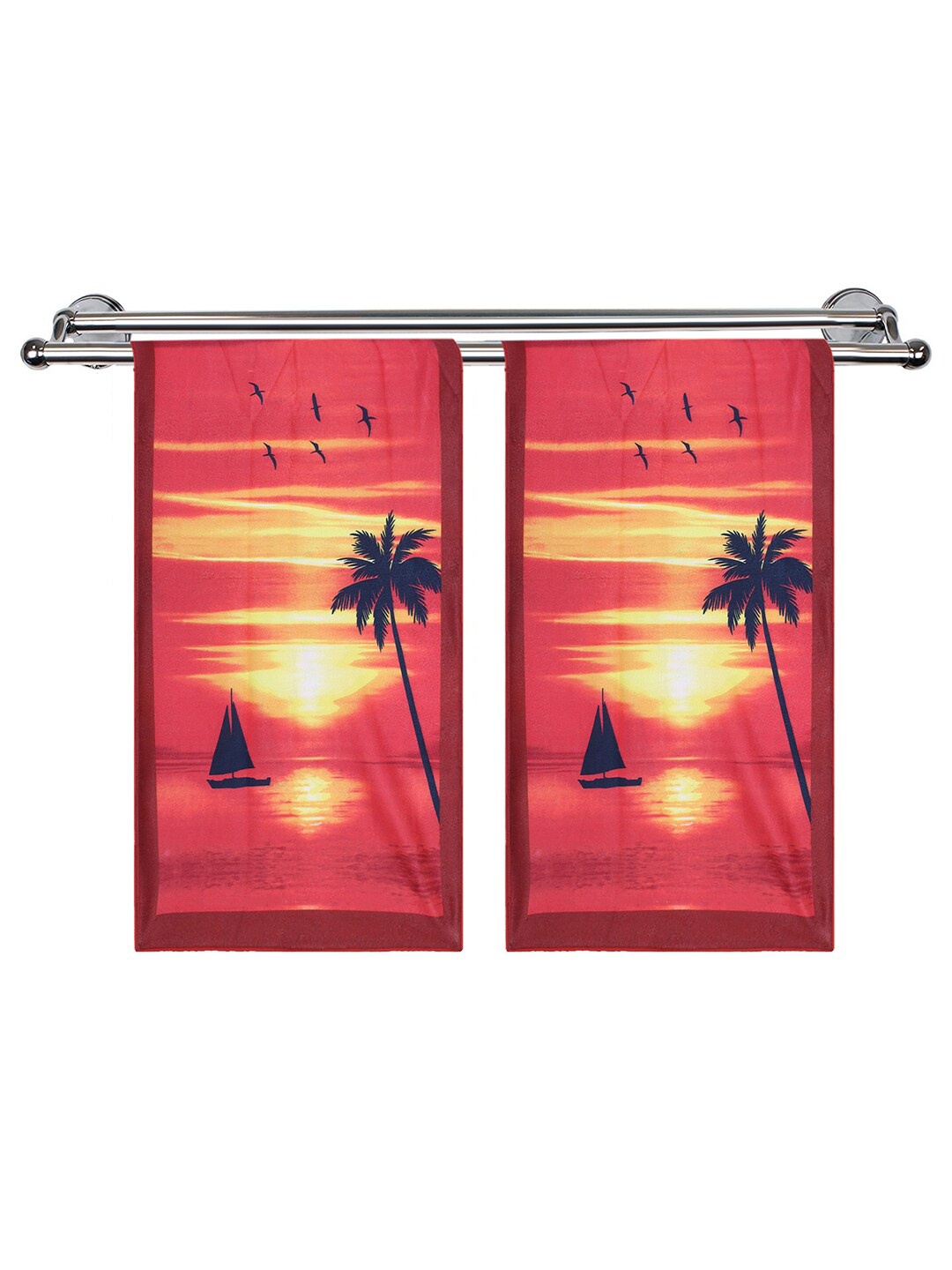 

Kuber Industries Kids Set Of 2 Red & Yellow Sunrise Printed Super Absorbent 350 GSM Cotton Bath Towels