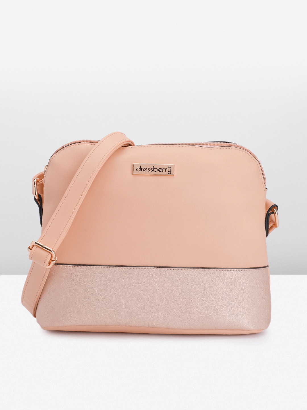 

DressBerry Colourblocked PU Regular Structured Sling Bag, Nude