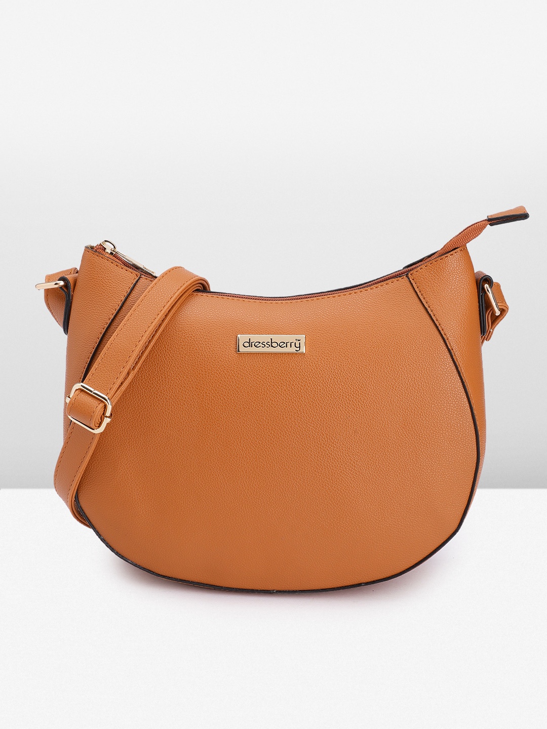 

DressBerry Textured PU Regular Half Moon Sling Bag, Tan